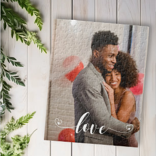 Custom Couple Love Handwritten Photo Gift Jigsaw Puzzle