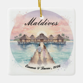 Custom Couple Maldives Honeymoon Keepsake Ceramic Ornament
