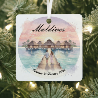 Custom Couple Maldives Honeymoon Keepsake Metal Tree Decoration