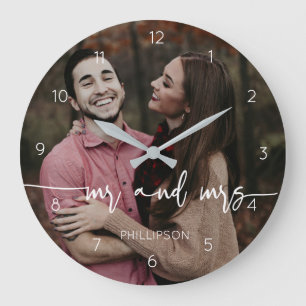 Custom couple mr and mrs photo gift large clock