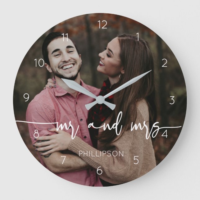 Custom couple mr and mrs photo gift large clock (Front)
