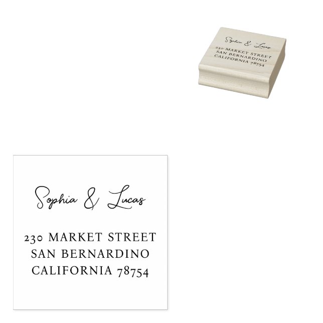 Custom Couple Names Chic Boho & Return Address Rubber Stamp (Stamped)