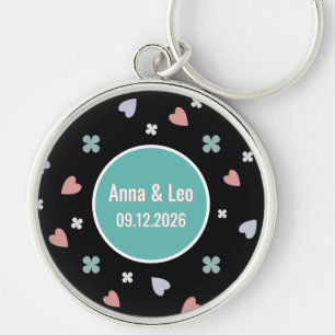 Custom Couple Names Lucky Heart Date Key Ring