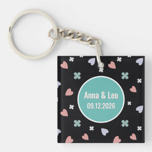 Custom Couple Names Lucky Heart Date Key Ring