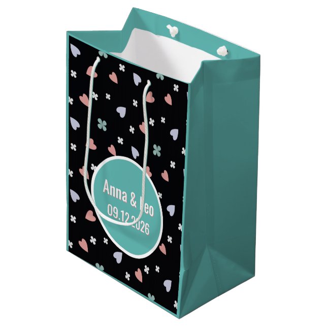 Custom Couple Names Lucky Heart Date Medium Gift Bag (Front Angled)