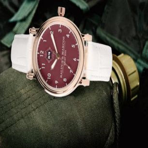 Custom couple names monogram burgundy watch