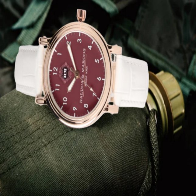 Custom couple names monogram burgundy watch (Creator Uploaded)