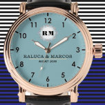 Custom couple names vintage floral monogram watch<br><div class="desc">Personalized with his & her initials and date, this custom watch is a sweet anniversary gift to celebrate a milestone occasion for a couple. It makes a meaningful gift for a special day. Personalized Watch Wedding Gift for Groom, Watch For Groom, Anniversary Gift for Men, Groom Gift From Bride, Gift...</div>