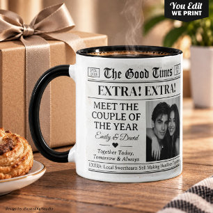 Custom Couple Newspaper Mug, Sweethearts Couple Mug