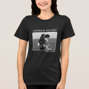Custom Couple Photo Aesthetic Minimalist Typograph Tri-Blend Shirt