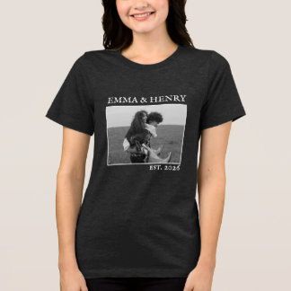Custom Couple Photo Aesthetic Minimalist Typograph Tri-Blend Shirt