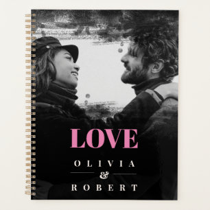 Custom Couple Photo and Names Black abstract Planner