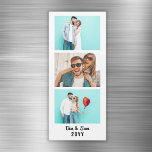 Custom Couple Photo Booth Strip Fridge Magnet<br><div class="desc">Custom fridge magnet designed as a photo booth strip and personalised with 3 photos of the couple. Great for an anniversary or Valentine's day. To change the background colour or the text,  please click on the button to edit it further.</div>