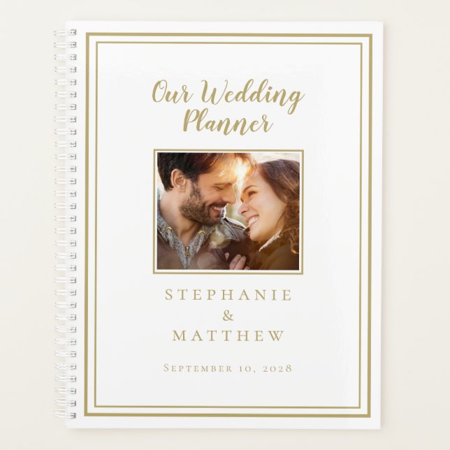Custom Couple Photo Chic Elegant Gold Modern Planner (Front)