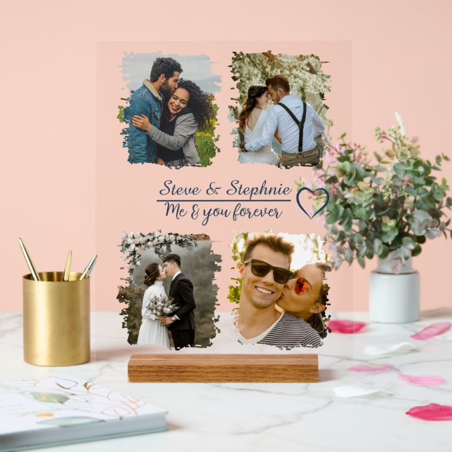Custom Couple Photo Collage with Any Text Acrylic Sign (Wedding)