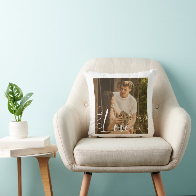 Custom Couple Photo Elegant One Love Text Cushion (Chair)