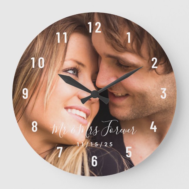 Custom Couple Photo Established Date Large Clock (Front)
