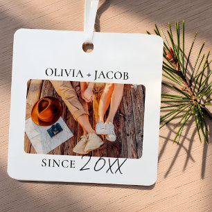 Custom Couple Photo Modern Minimalist "Since" Year Metal Tree Decoration