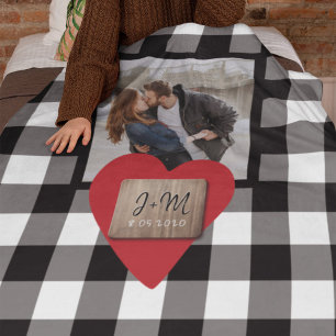 Custom couple photo name initials engagement fleece blanket