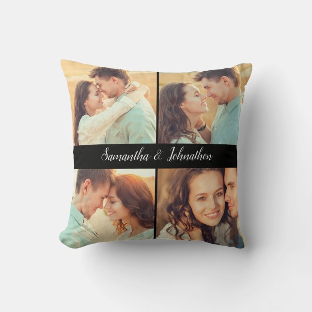 Custom Couple Photo Name Throw Pillow (Front)
