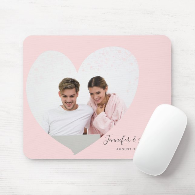 Custom Couple PhotoHeart Blush Pink Mouse Pad (With Mouse)
