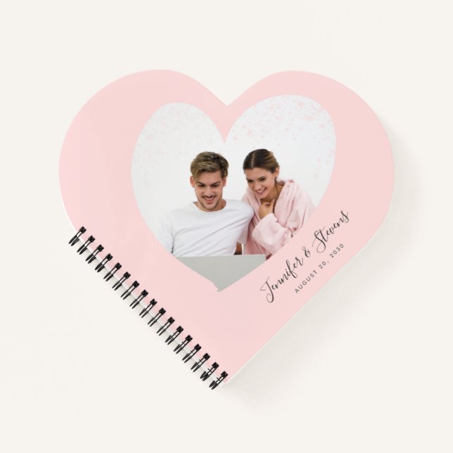 Custom Couple PhotoHeart Blush Pink Notebook (Front)