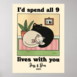 CUSTOM Couple Print, Personalised Cat Illustration Poster
