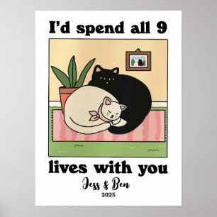 CUSTOM Couple Print, Personalized Cat Illustration Poster