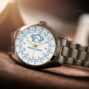 Custom Couple’s Name Vintage Floral Monogram Watch