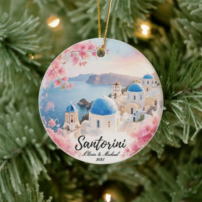 Custom Couple’s Travel Keepsake Ceramic Ornament (Tree)