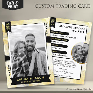 Custom Couple Trading Card, Gold Wedding Keepsake  Calling Card
