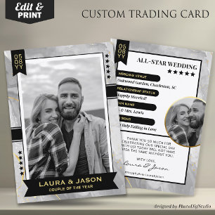 Custom Couple Trading Card, Grey Wedding Keepsake Calling Card