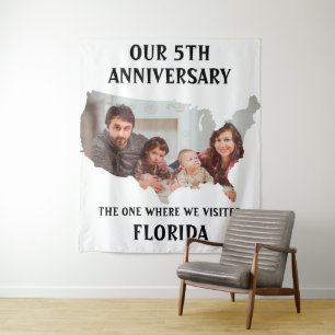 Custom couple wedding vacation USA shape photo Tapestry