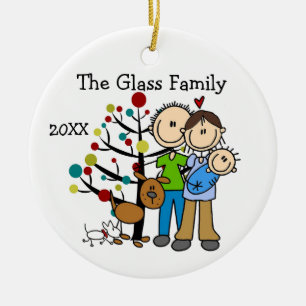 Custom Couple With Baby Boy and Dogs Ornament