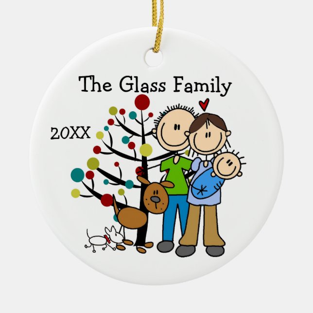 Custom Couple With Baby Boy and Dogs Ornament (Front)