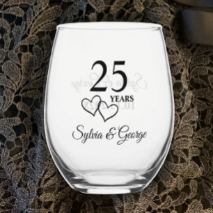 Custom Couples Name Keepsake 25th Anniversary Gift Stemless Wine Glass