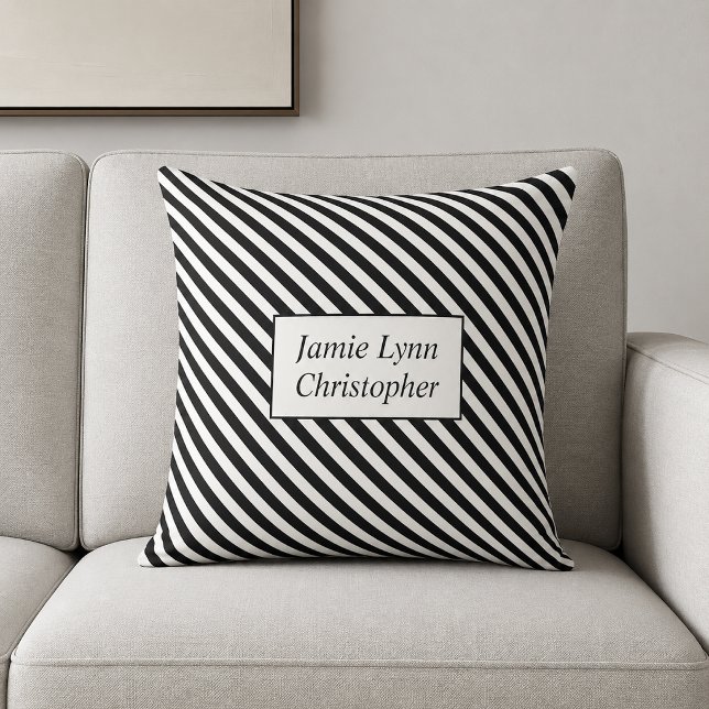 Custom Couples Names Black/White Stripes Cushion (Creator Uploaded)