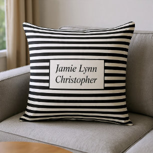 Custom Couples Names Black/White Stripes Cushion