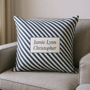 Custom Couples Names Blue/White Stripes Cushion