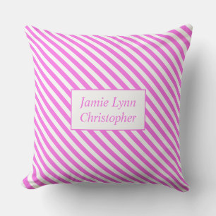 Custom Couples Names Pink/White Stripes Cushion