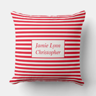 Custom Couples Names Red/White Stripes Cushion