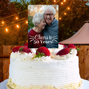 Custom Couples Photo Cheers 50th Anniversary Cake Pick