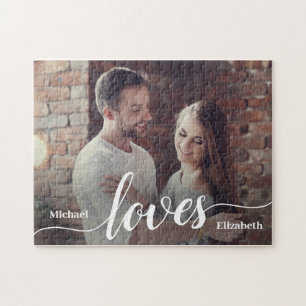 Custom Couples Photo Love Script Jigsaw Puzzle