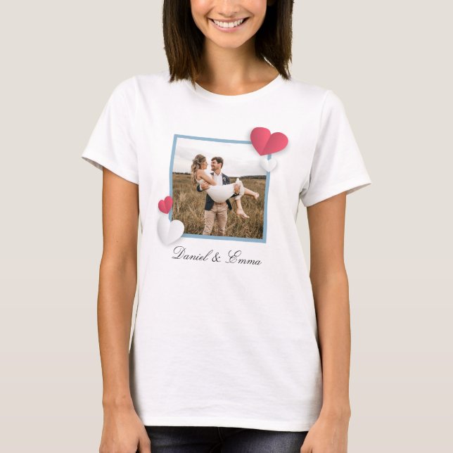 Custom Couples Photo Name Text Personalised T-Shirt (Front)