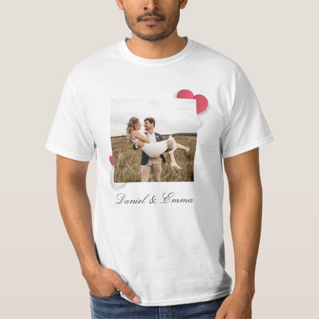 Custom Couples Photo Name Text Personalised T-Shirt (Front)