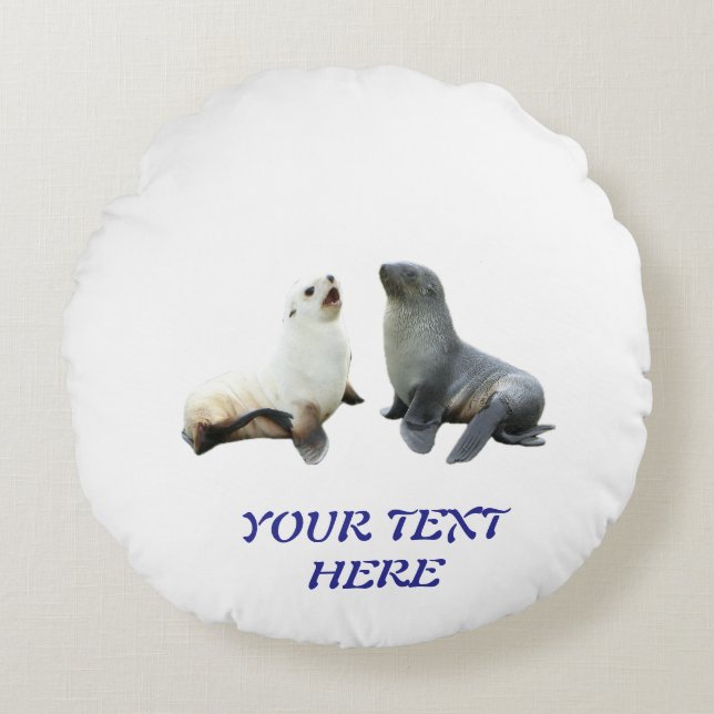 Custom Couples Photo Text Template Round Cushion (Front)