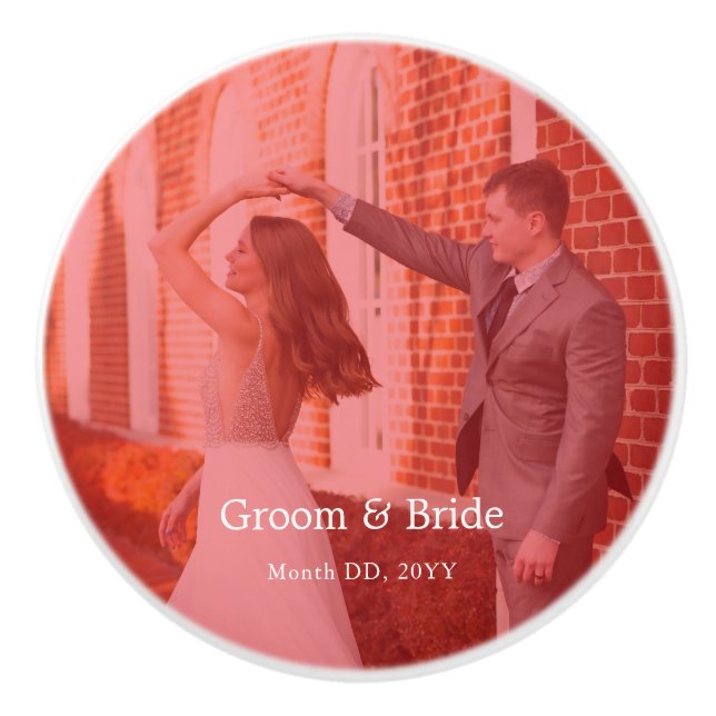 Custom Couples Photo with Text Ceramic Drawer Knob (Front)
