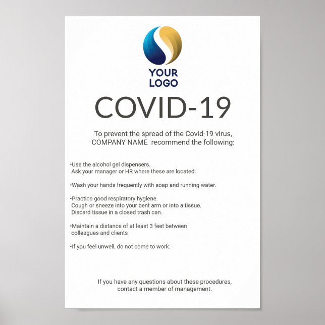 Custom Covid-19 Company Logo Safety Information Poster (Front)