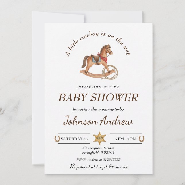 Custom Cowboy Baby Shower Invitation (Front)