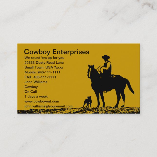 Custom Cowboy Business Cards - Customise for you (Front)